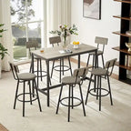 Ensemble de salle à manger rustique 7 pièces avec table rectangulaire et chaises de bar en cuir PU