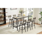 Ensemble de salle à manger rustique 7 pièces avec table rectangulaire et chaises de bar en cuir PU