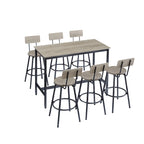 Ensemble de salle à manger rustique 7 pièces avec table rectangulaire et chaises de bar en cuir PU