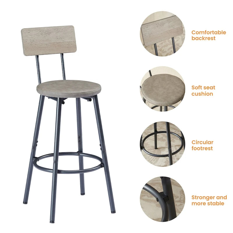 Ensemble de salle à manger rustique 7 pièces avec table rectangulaire et chaises de bar en cuir PU