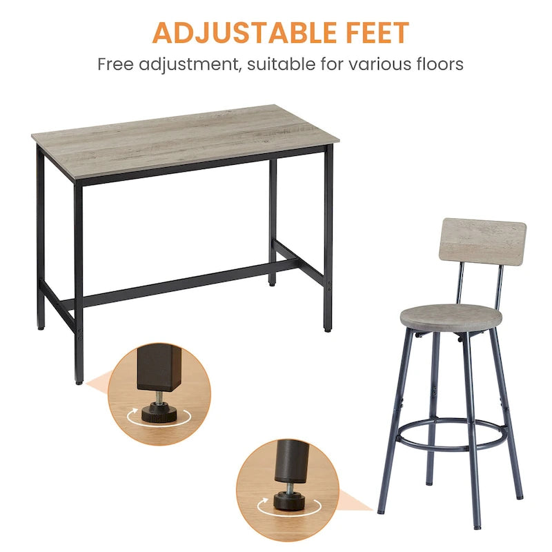 Ensemble de salle à manger rustique 7 pièces avec table rectangulaire et chaises de bar en cuir PU