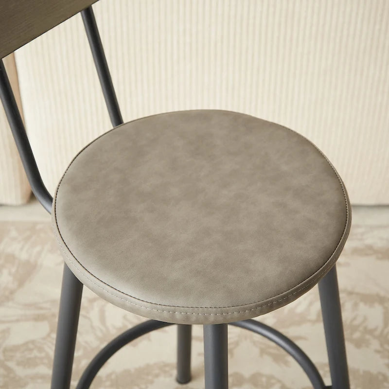 Ensemble de salle à manger rustique 7 pièces avec table rectangulaire et chaises de bar en cuir PU
