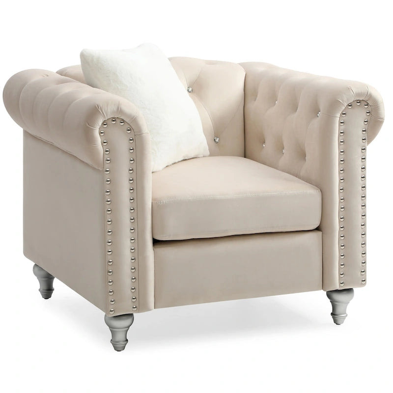Fauteuil d'appoint en velours et cristal