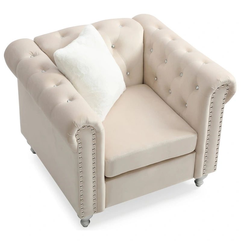 Fauteuil d'appoint en velours et cristal