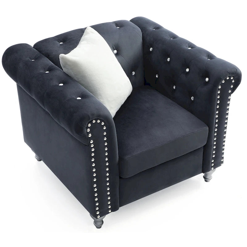 Fauteuil d'appoint en velours et cristal