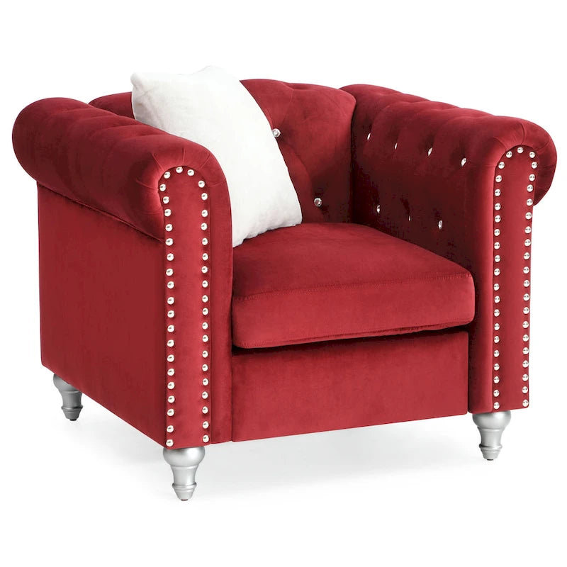 Fauteuil d'appoint en velours et cristal