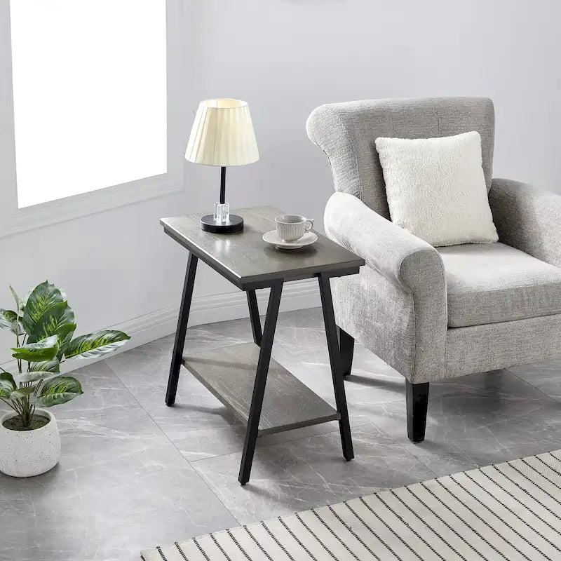 Table d'appoint étroite avec étagère et cadre en métal