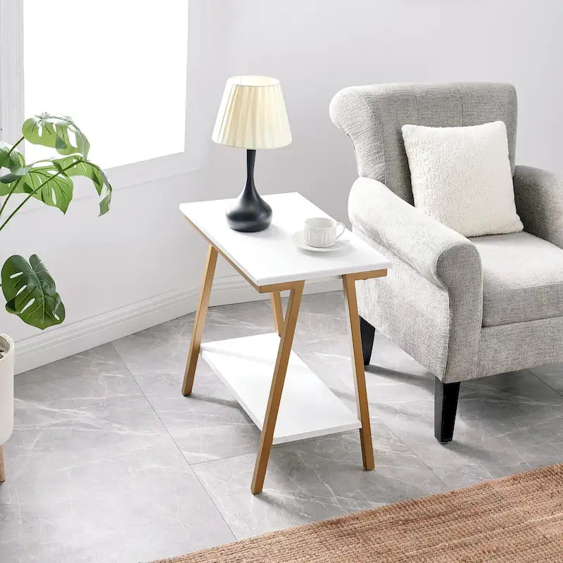 Table d'appoint étroite avec étagère et cadre en métal
