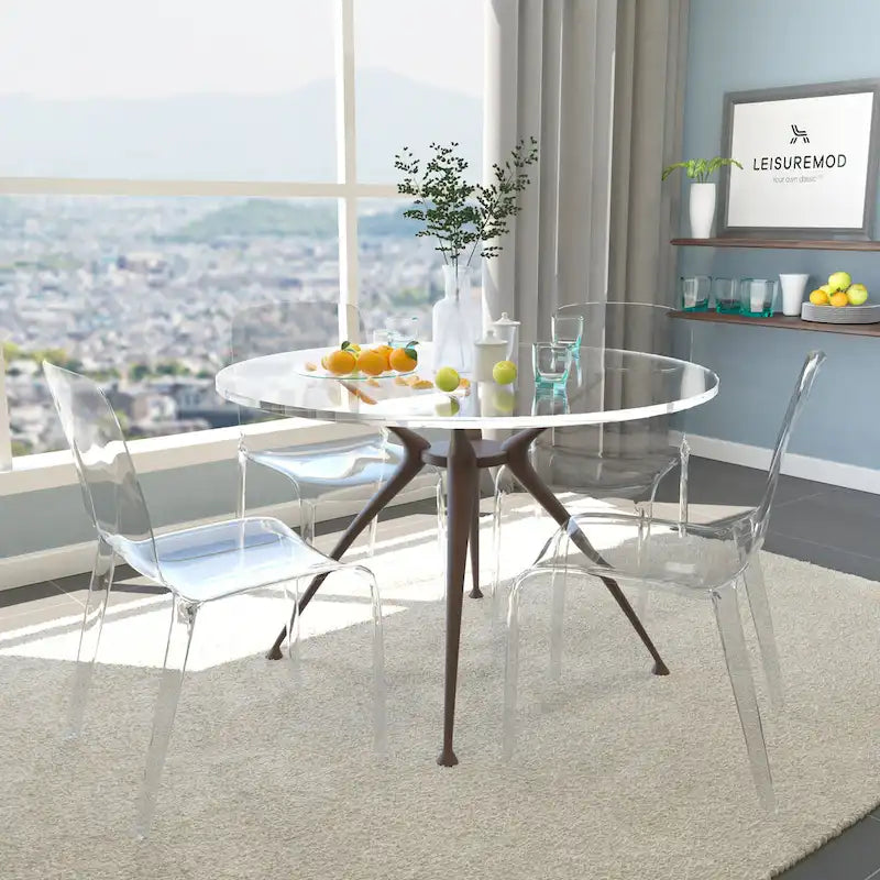 Chaise de salle à manger empilable en acrylique, design minimaliste, en plastique, dossier plein, transparente, moderne, pour cuisine, lot de 4