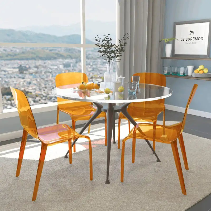 Chaise de salle à manger empilable en acrylique, design minimaliste, en plastique, dossier plein, transparente, moderne, pour cuisine, lot de 4