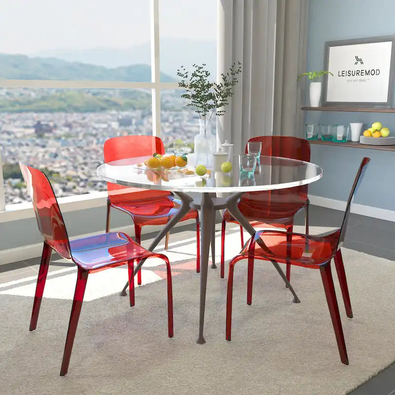 Chaise de salle à manger empilable en acrylique, design minimaliste, en plastique, dossier plein, transparente, moderne, pour cuisine, lot de 4