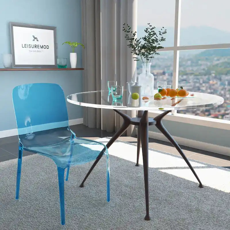 Chaise de salle à manger empilable en acrylique, design minimaliste, en plastique, dossier plein, transparente, moderne, pour cuisine, lot de 4