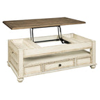 Table basse à plateau relevable traditionnelle blanche/marron