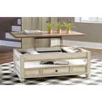 Table basse à plateau relevable traditionnelle blanche/marron