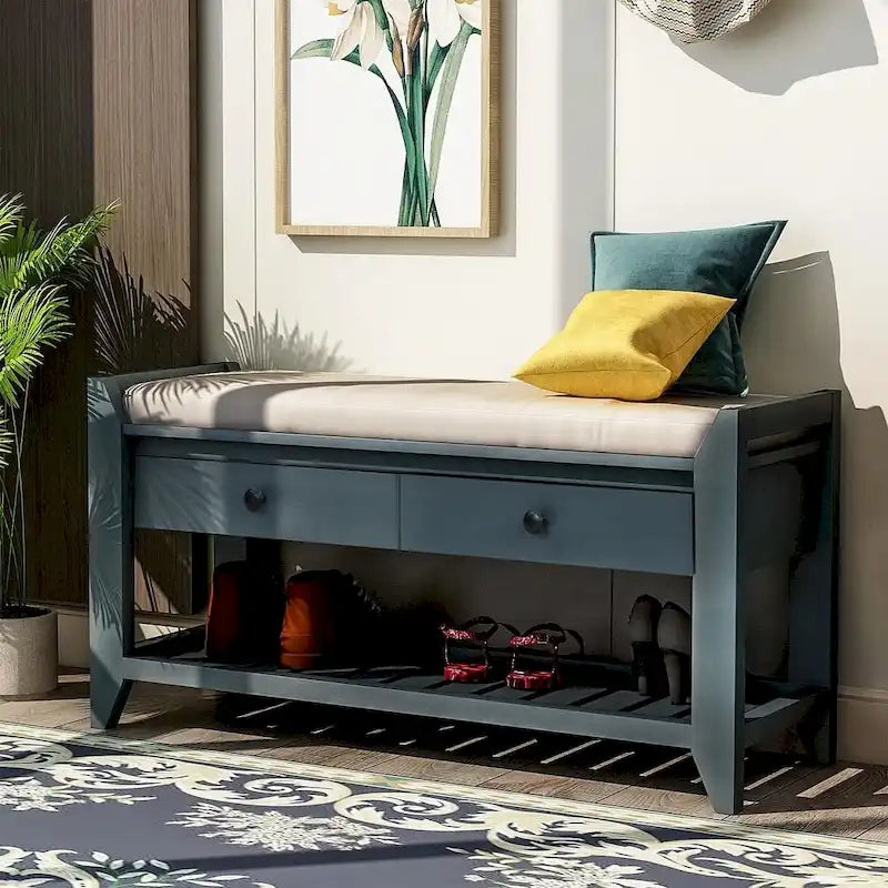Banc de rangement capitonné polyvalent de style moderne avec porte-chaussures et tiroirs
