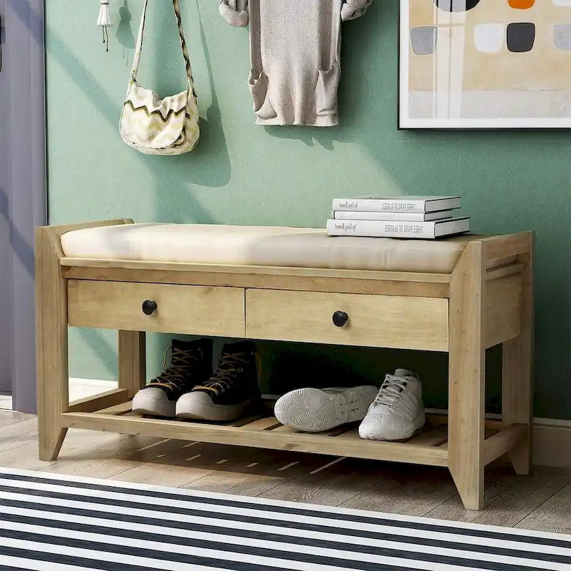 Banc de rangement capitonné polyvalent de style moderne avec porte-chaussures et tiroirs