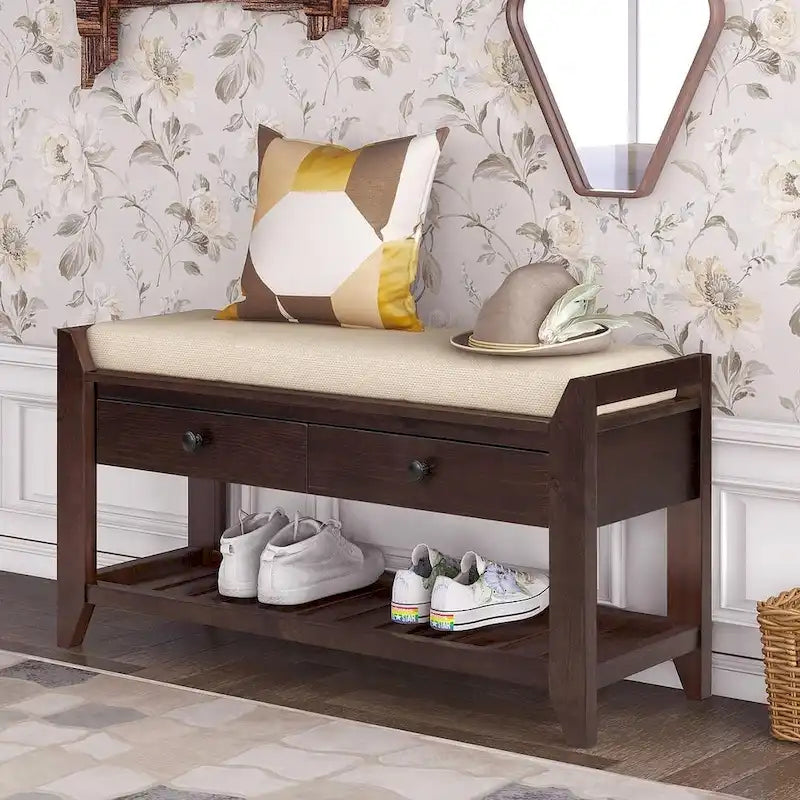 Banc de rangement capitonné polyvalent de style moderne avec porte-chaussures et tiroirs