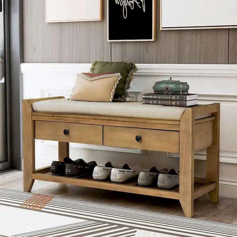 Banc de rangement capitonné polyvalent de style moderne avec porte-chaussures et tiroirs