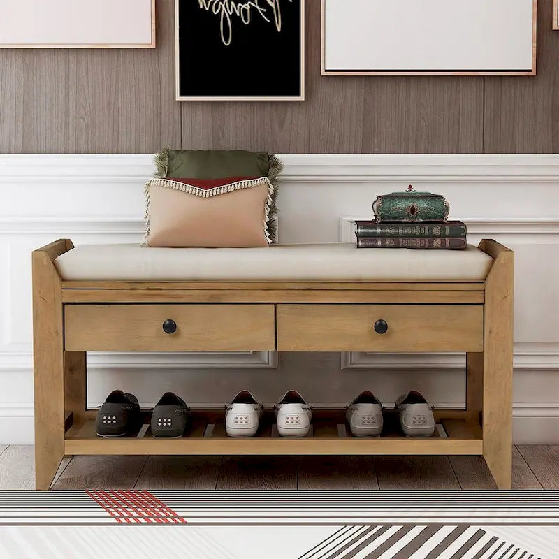 Banc de rangement capitonné polyvalent de style moderne avec porte-chaussures et tiroirs