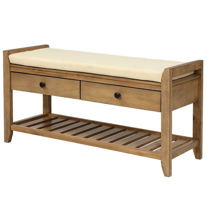 Banc de rangement capitonné polyvalent de style moderne avec porte-chaussures et tiroirs