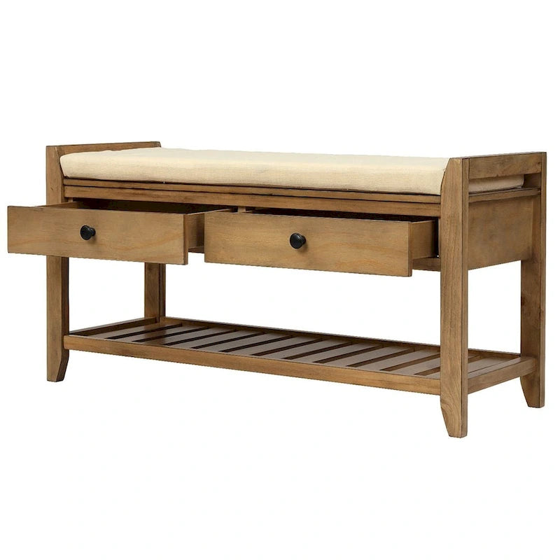 Banc de rangement capitonné polyvalent de style moderne avec porte-chaussures et tiroirs