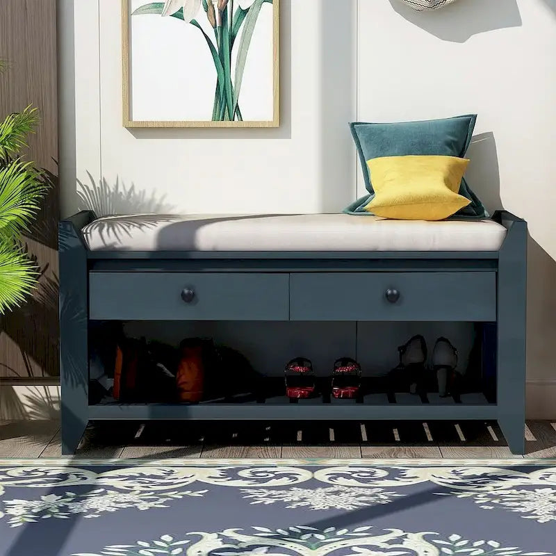 Banc de rangement capitonné polyvalent de style moderne avec porte-chaussures et tiroirs
