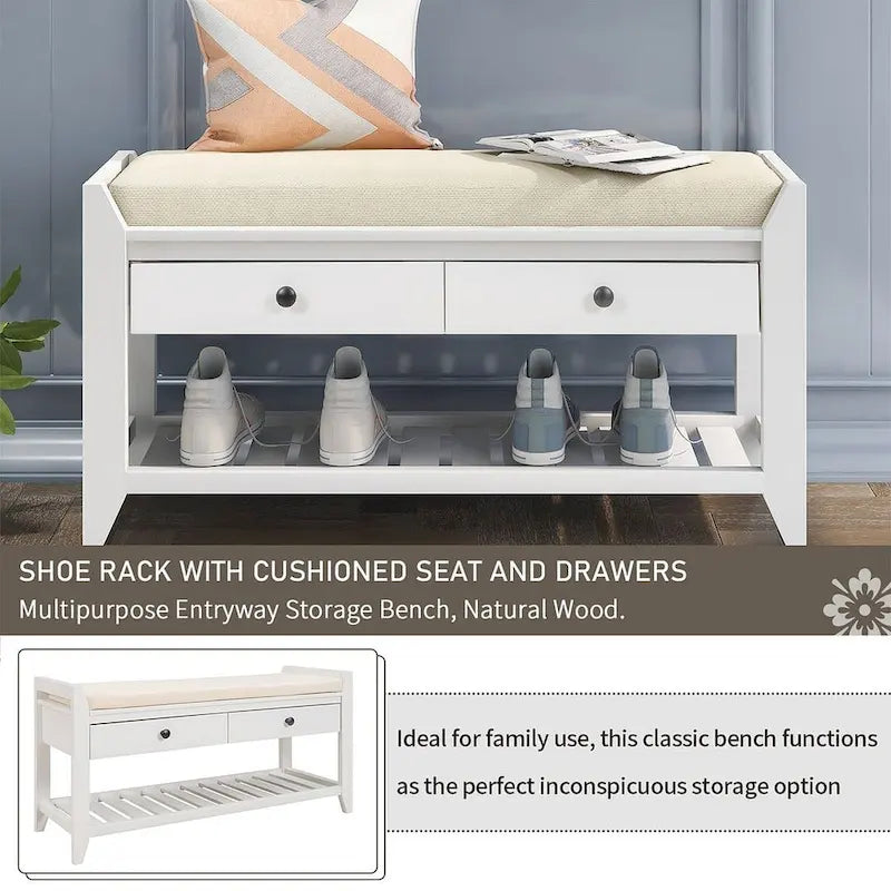 Banc de rangement capitonné polyvalent de style moderne avec porte-chaussures et tiroirs