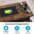 Petite table portable réglable en hauteur, table d'appoint en C avec prise et ports USB