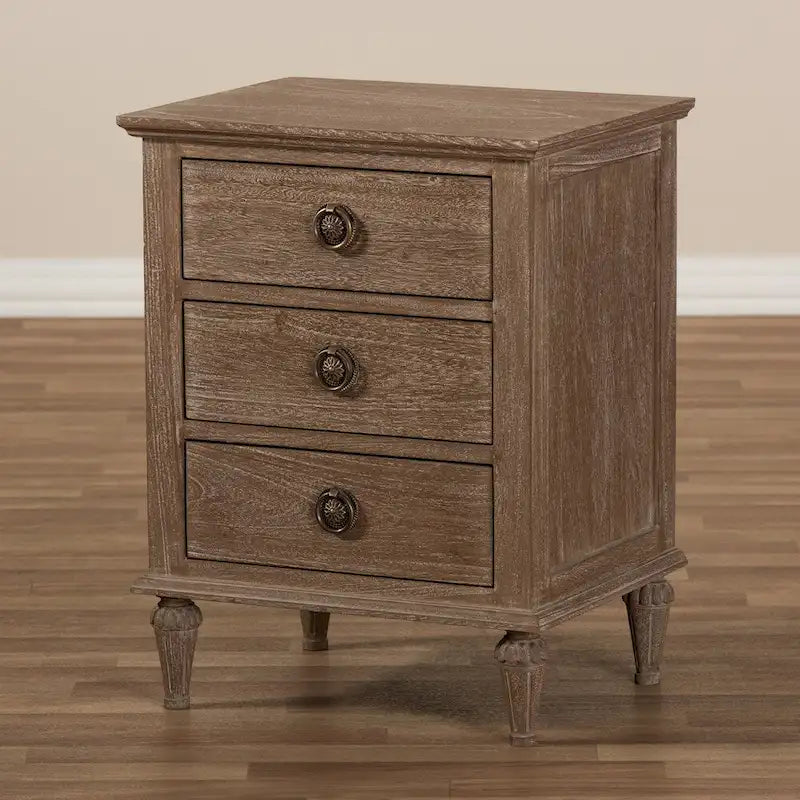Table de chevet 3 tiroirs en bois rustique par