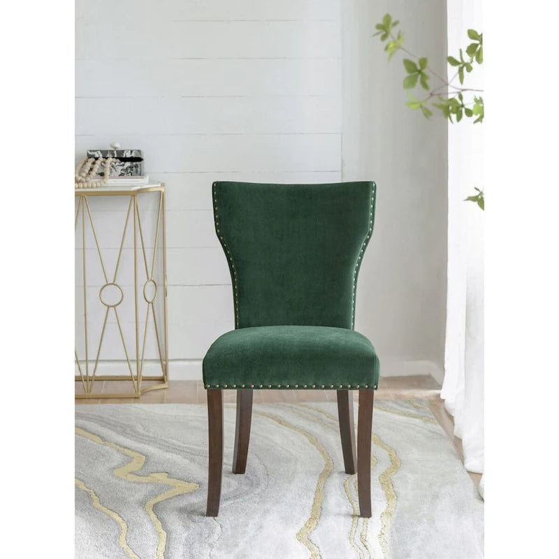 Chaises de salle à manger sans accoudoirs en velours avec clous décoratifs en bois 37 Vert et marron Lot de 2