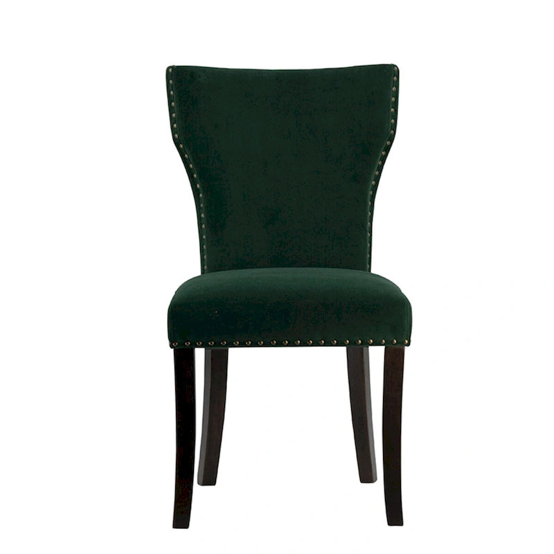 Chaises de salle à manger sans accoudoirs en velours avec clous décoratifs en bois 37 Vert et marron Lot de 2