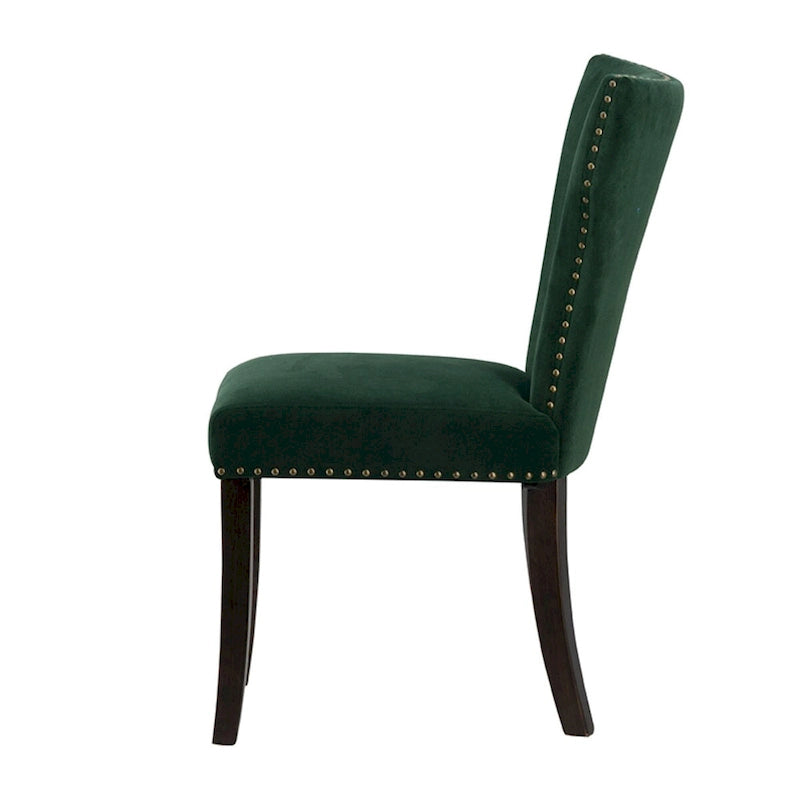 Chaises de salle à manger sans accoudoirs en velours avec clous décoratifs en bois 37 Vert et marron Lot de 2