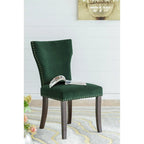 Chaises de salle à manger sans accoudoirs en velours avec clous décoratifs en bois 37 Vert et marron Lot de 2