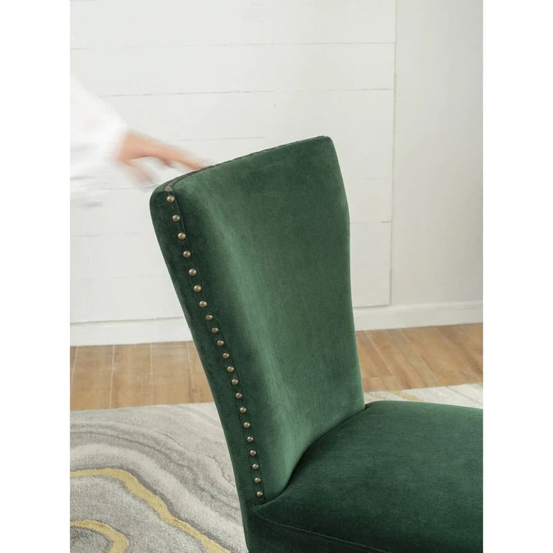 Chaises de salle à manger sans accoudoirs en velours avec clous décoratifs en bois 37 Vert et marron Lot de 2