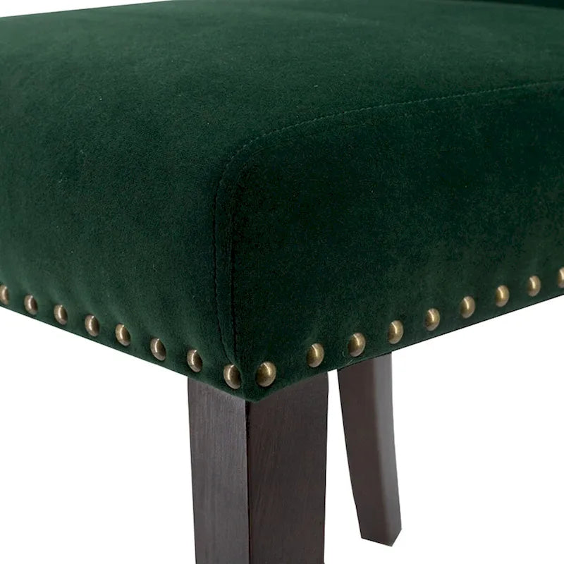 Chaises de salle à manger sans accoudoirs en velours avec clous décoratifs en bois 37 Vert et marron Lot de 2
