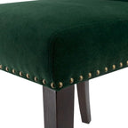 Chaises de salle à manger sans accoudoirs en velours avec clous décoratifs en bois 37 Vert et marron Lot de 2