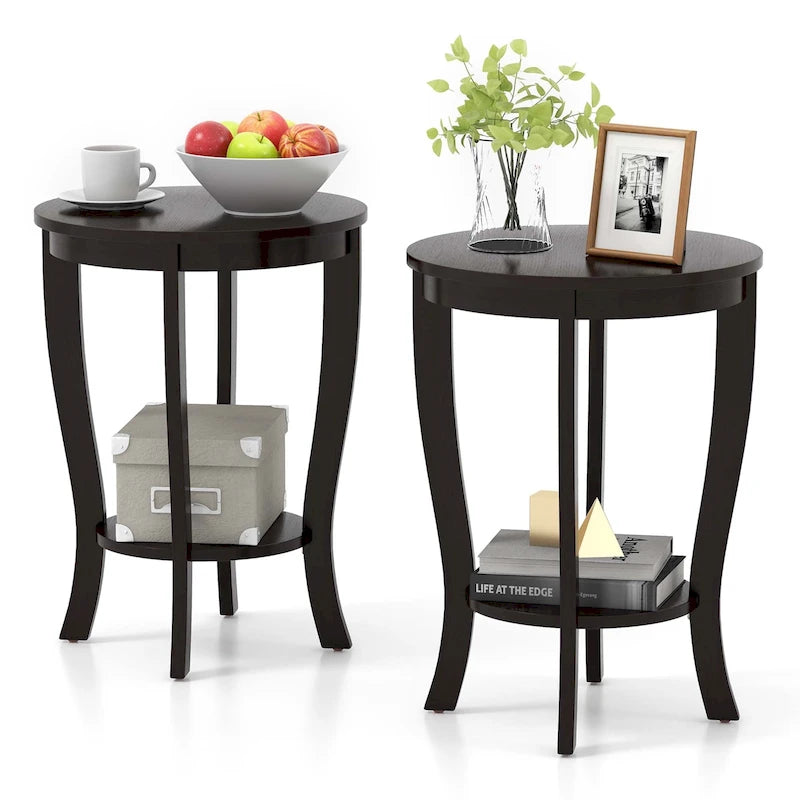 2 tables d'appoint rondes à 2 niveaux 18 pouces compactes pour canapé ou chevet - Voir détails