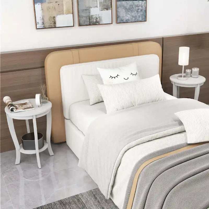 2 tables d'appoint rondes à 2 niveaux 18 pouces compactes pour canapé ou chevet - Voir détails