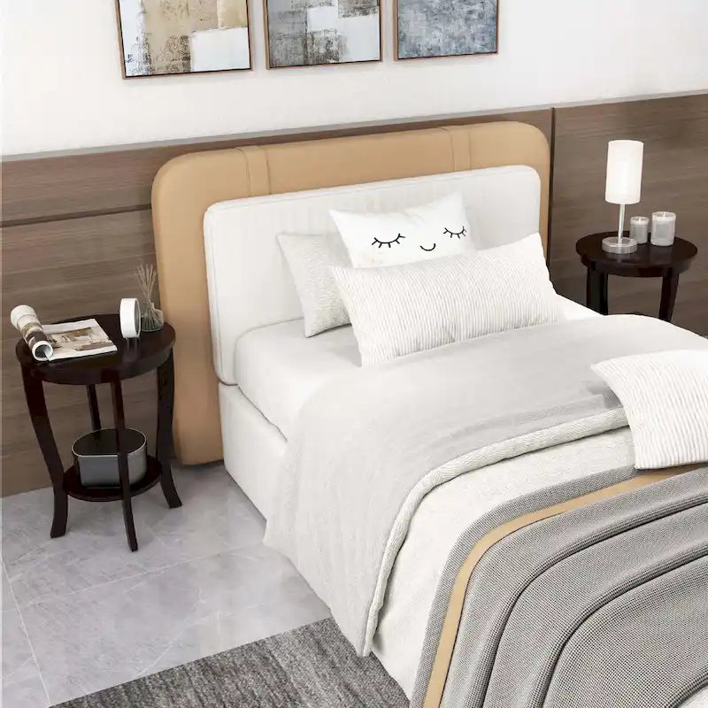 2 tables d'appoint rondes à 2 niveaux 18 pouces compactes pour canapé ou chevet - Voir détails