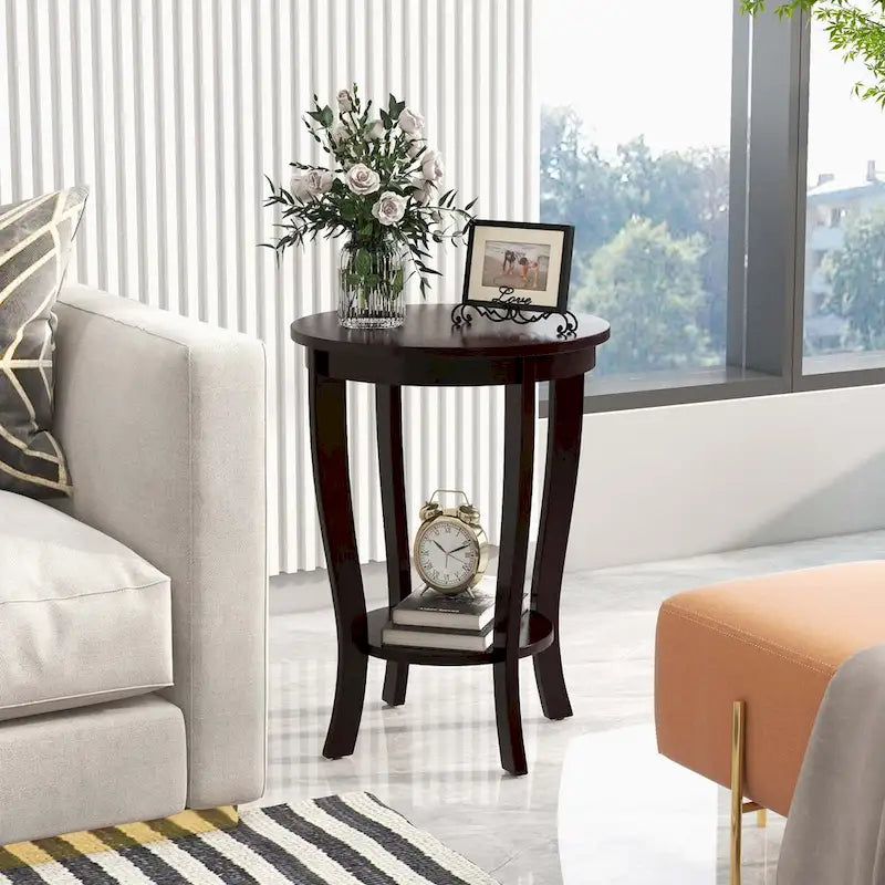 2 tables d'appoint rondes à 2 niveaux 18 pouces compactes pour canapé ou chevet - Voir détails
