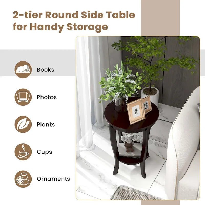 2 tables d'appoint rondes à 2 niveaux 18 pouces compactes pour canapé ou chevet - Voir détails