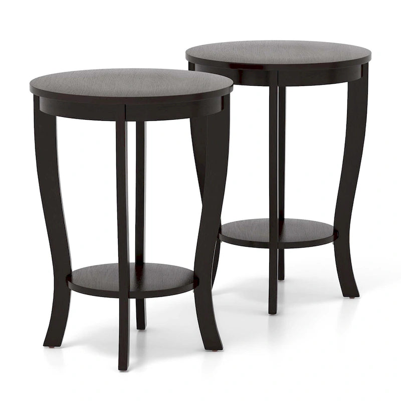 2 tables d'appoint rondes à 2 niveaux 18 pouces compactes pour canapé ou chevet - Voir détails