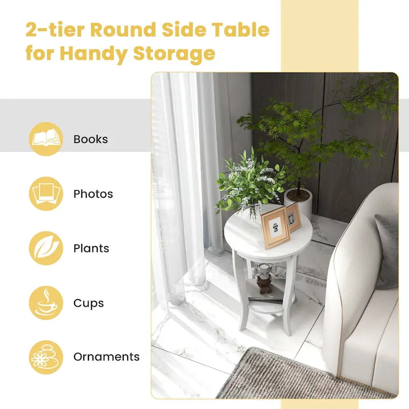 2 tables d'appoint rondes à 2 niveaux 18 pouces compactes pour canapé ou chevet - Voir détails