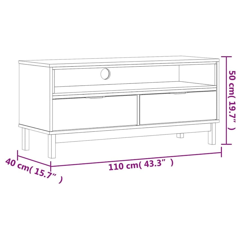 Meuble TV XL 110x40x50 cm Pin massif - 110 x 40 x 50