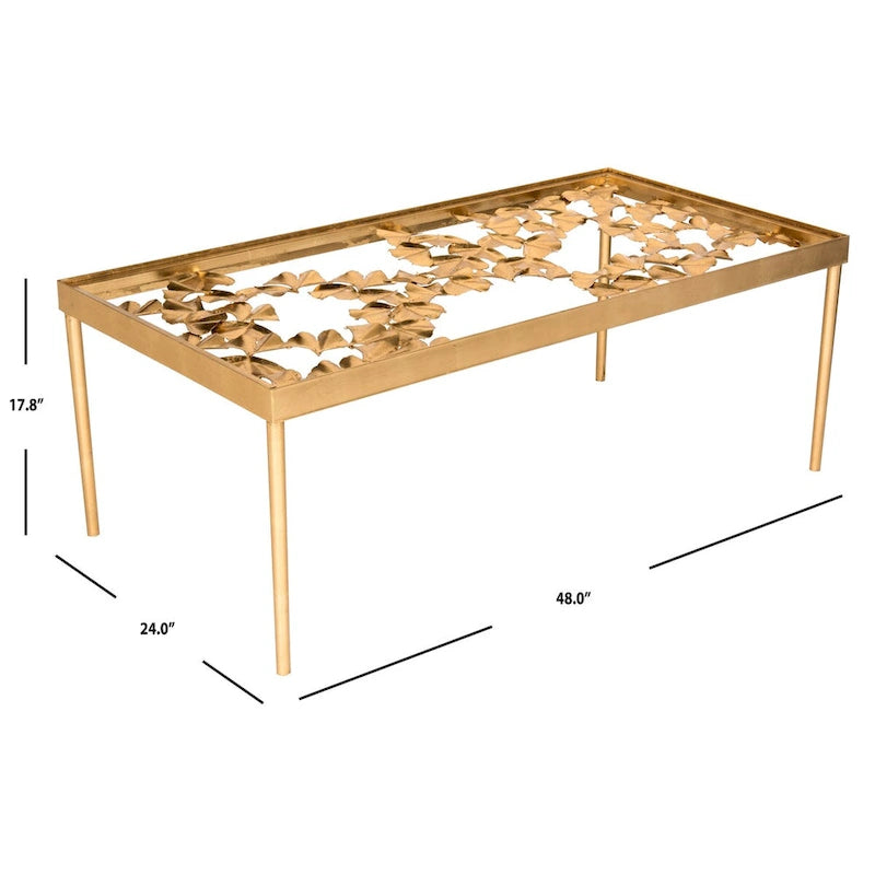 Table basse en feuille d'or antique - 48 x 24 x 17,8 - 48 L x 24 P x 18 H