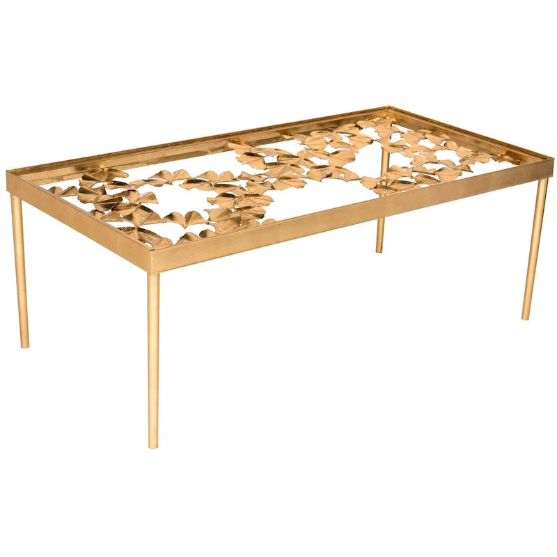 Table basse en feuille d'or antique - 48 x 24 x 17,8 - 48 L x 24 P x 18 H