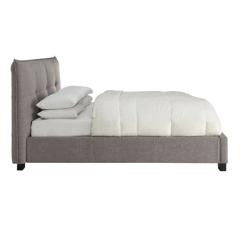 Lit King Size Bas, Lin Capitonnage, Rangement Large, Gris