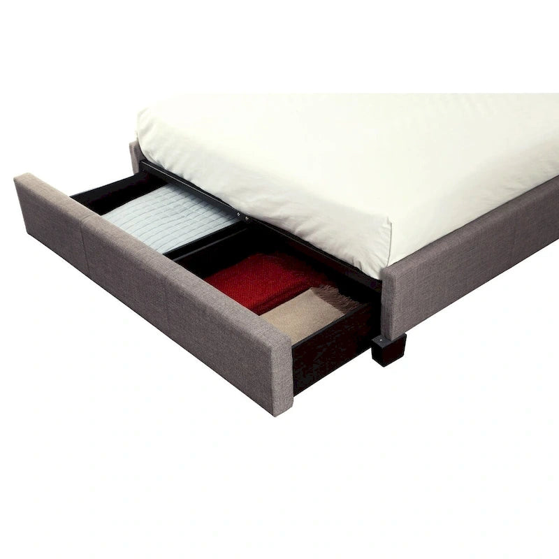 Lit King Size Bas, Lin Capitonnage, Rangement Large, Gris