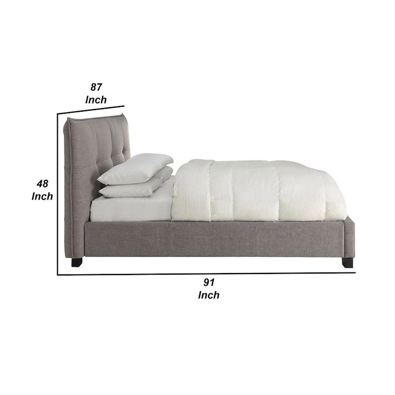 Lit King Size Bas, Lin Capitonnage, Rangement Large, Gris