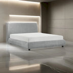 Ford Queen Size Platform Bed, Low Profile, Gray Chenille Fabric Upholstery